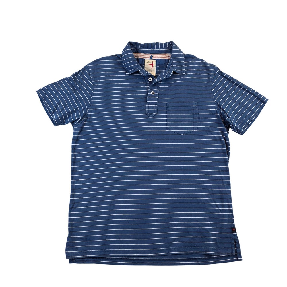 Relwen Mens Large Blue White Striped Short Sleeve Cotton Polo Shirt Lightweight